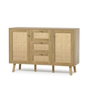 Preferred Aupodin Rattan Buffet Sideboard With 3 Drawers, Entryway Serving Accent  Storage Cabinet Natural Oak H0028 – The Home Depot In Assembled Rattan Buffet Sideboards (Photo 6 of 15)