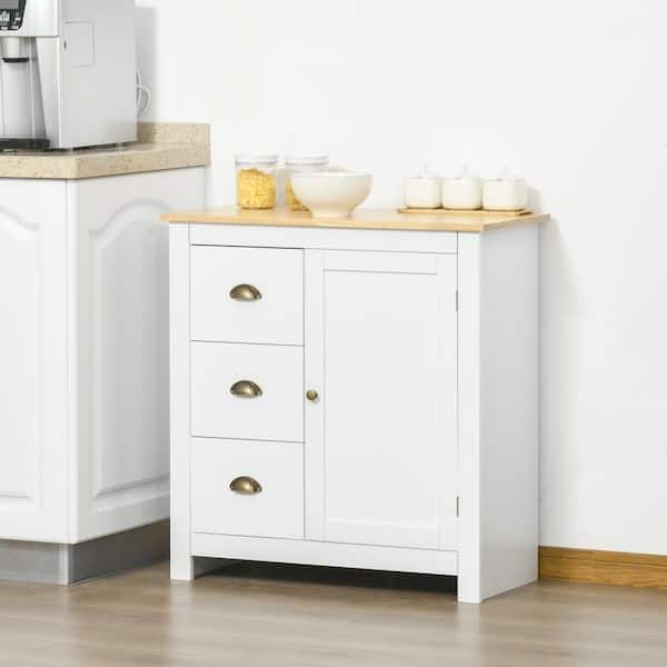 Preferred Homcom White Floor Cabinet, Storage Sideboard With Rubberwood Top,  3 Drawers 838 187wt – The Home Depot For Sideboards With Rubberwood Top (View 9 of 15)