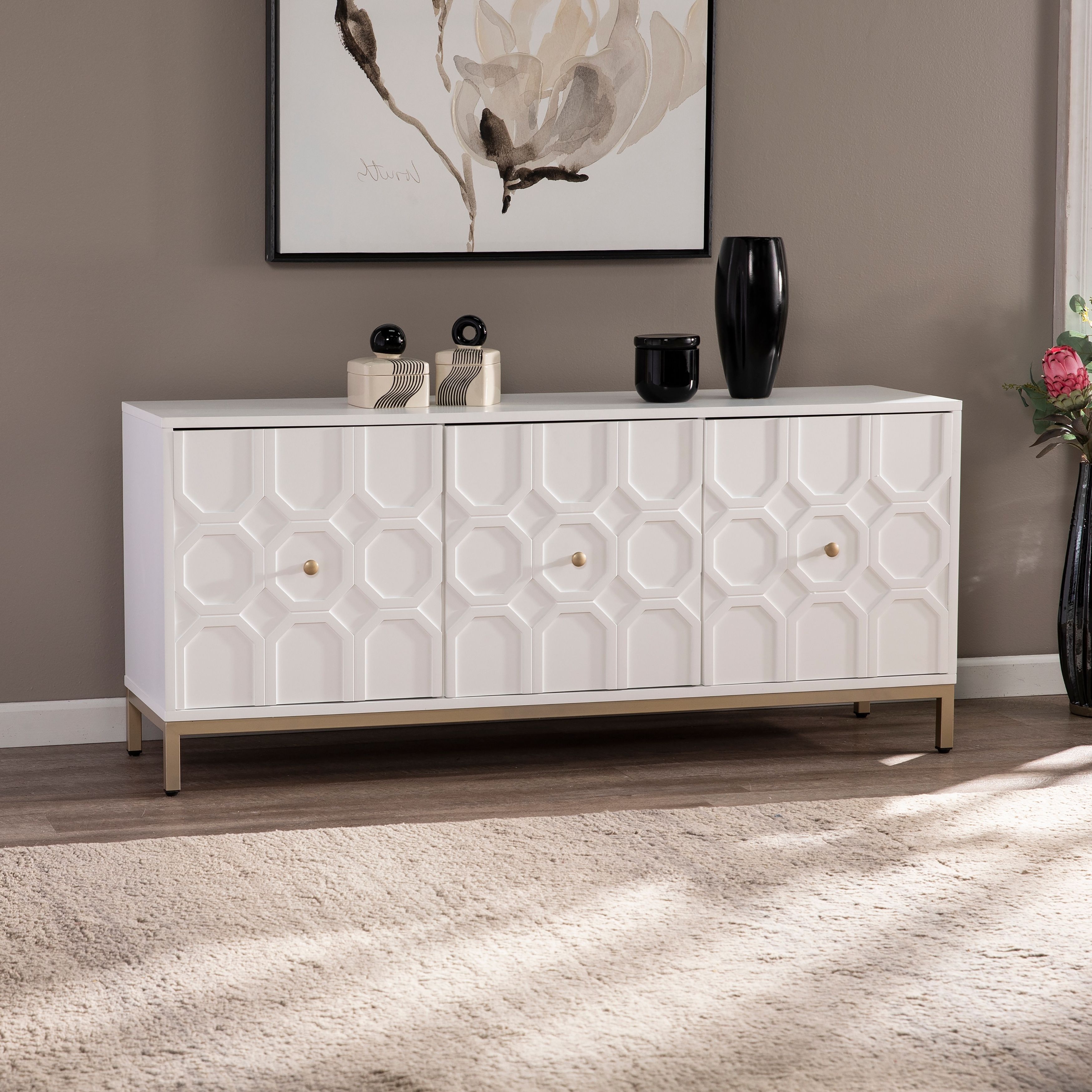 Preferred Sideboards Accent Cabinet Inside Sei Furniture Gliday Contemporary White Wood 3 Door Buffet Sideboard Accent  Cabinet – On Sale – Bed Bath & Beyond – 30217877 (Photo 2 of 15)