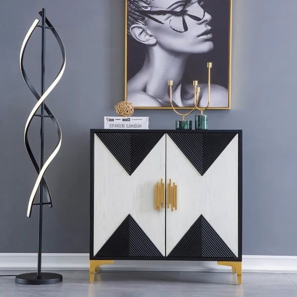 Preferred Sideboards Accent Cabinet Intended For Wovuna Black & White Sideboard Buffet 2 Doors & 3 Shelves Accent Cabinet  Gold In Small Homary (View 10 of 15)