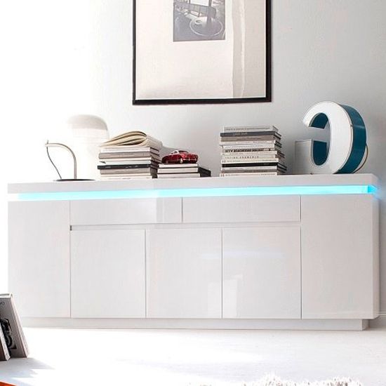 Preferred Sideboards With Led Light Inside Odessa White High Gloss Sideboard With 5 Door 2 Drawer And Led (View 4 of 15)