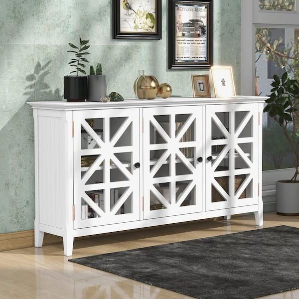 Preferred White Vintage Accent Cabinet Modern Console Table Sideboard For Living  Dining Room With 3 Doors And Adjustable Shelves Ec Sbw 61613 – The Home  Depot With White Sideboards For Living Room (View 2 of 15)