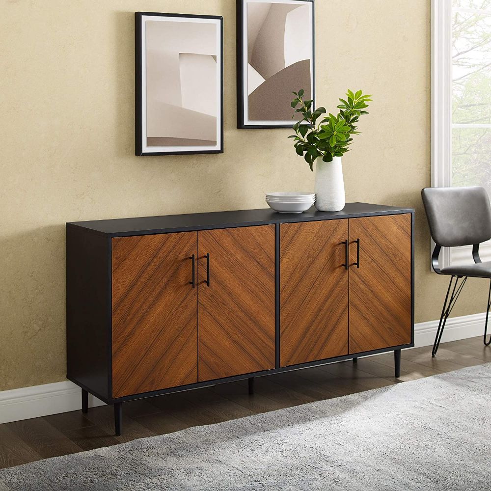 Sideboards Bookmatch Buffet With Regard To Most Current Walker Edison Fehr Modern 4 Door Bookmatch Buffet, 58 Inch, Black (View 7 of 15)