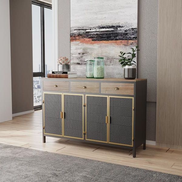 Sideboards For Entryway For Famous Wetiny 47.64" Wide 3 Doors Modern Sideboard With 3 Top Drawers,  Freestanding Sideboard Storage Cabinet Entryway Floor Cabinet Z T 062241394  – The Home Depot (Photo 15 of 15)