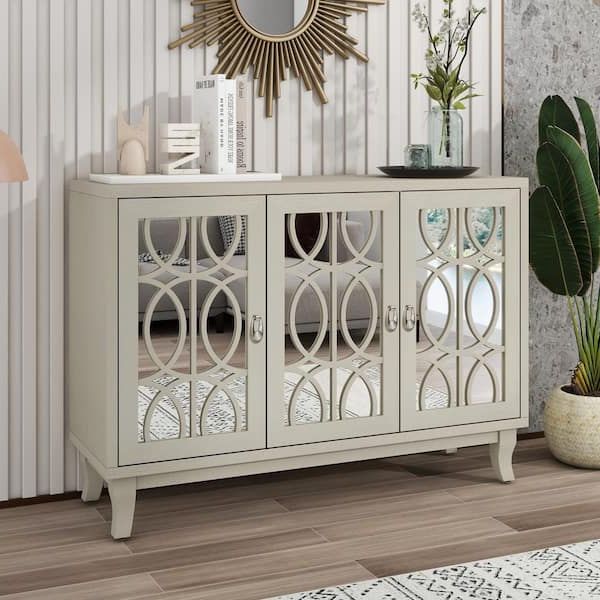 Sideboards With Adjustable Shelves Pertaining To Well Known Champagne Wood 47.2 In. Sideboard Modern Buffet Cabinet Storage Console  With 3 Glass Doors And Adjustable Shelves Fy Wf304918aan – The Home Depot (Photo 15 of 15)