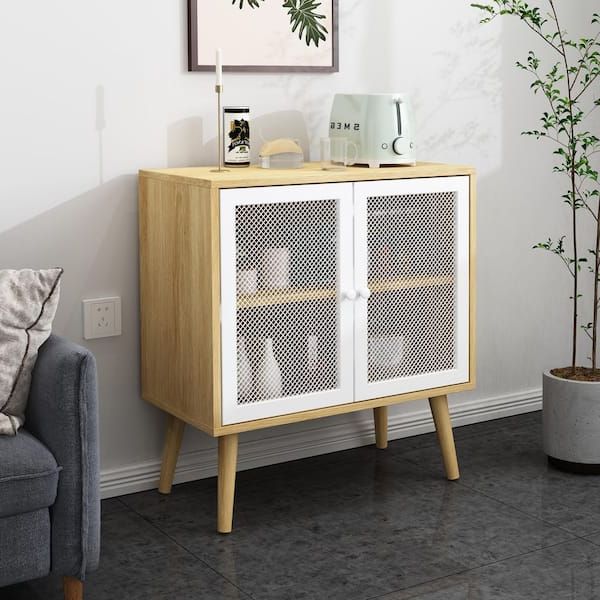 Sideboards With Breathable Mesh Doors Intended For Popular Angel Sar Natural Wood Storage Cabinet With 2 White Mesh Doors Ad000301 –  The Home Depot (View 14 of 15)