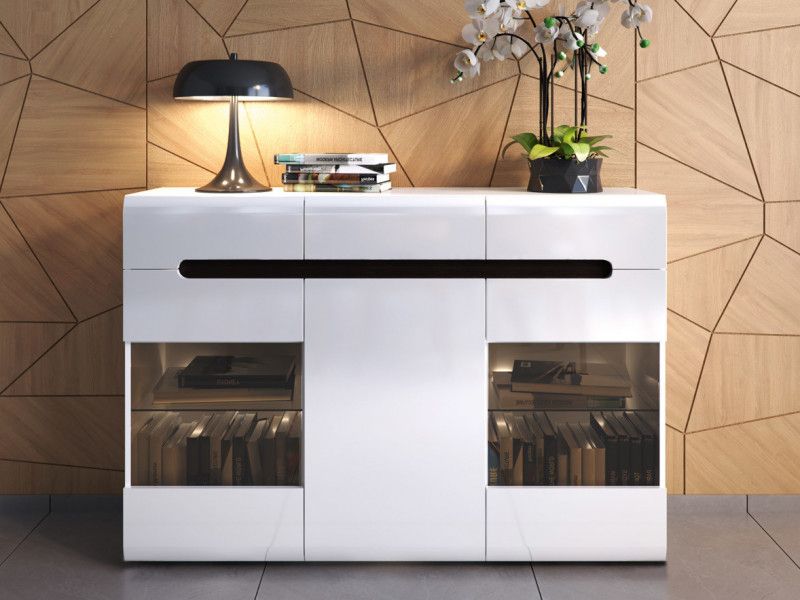 Sideboards With Led Light With Regard To Popular Modern Large Glass Sideboard Display Cabinet White/wenge/black Gloss Insert Led  Lights (Photo 7 of 15)