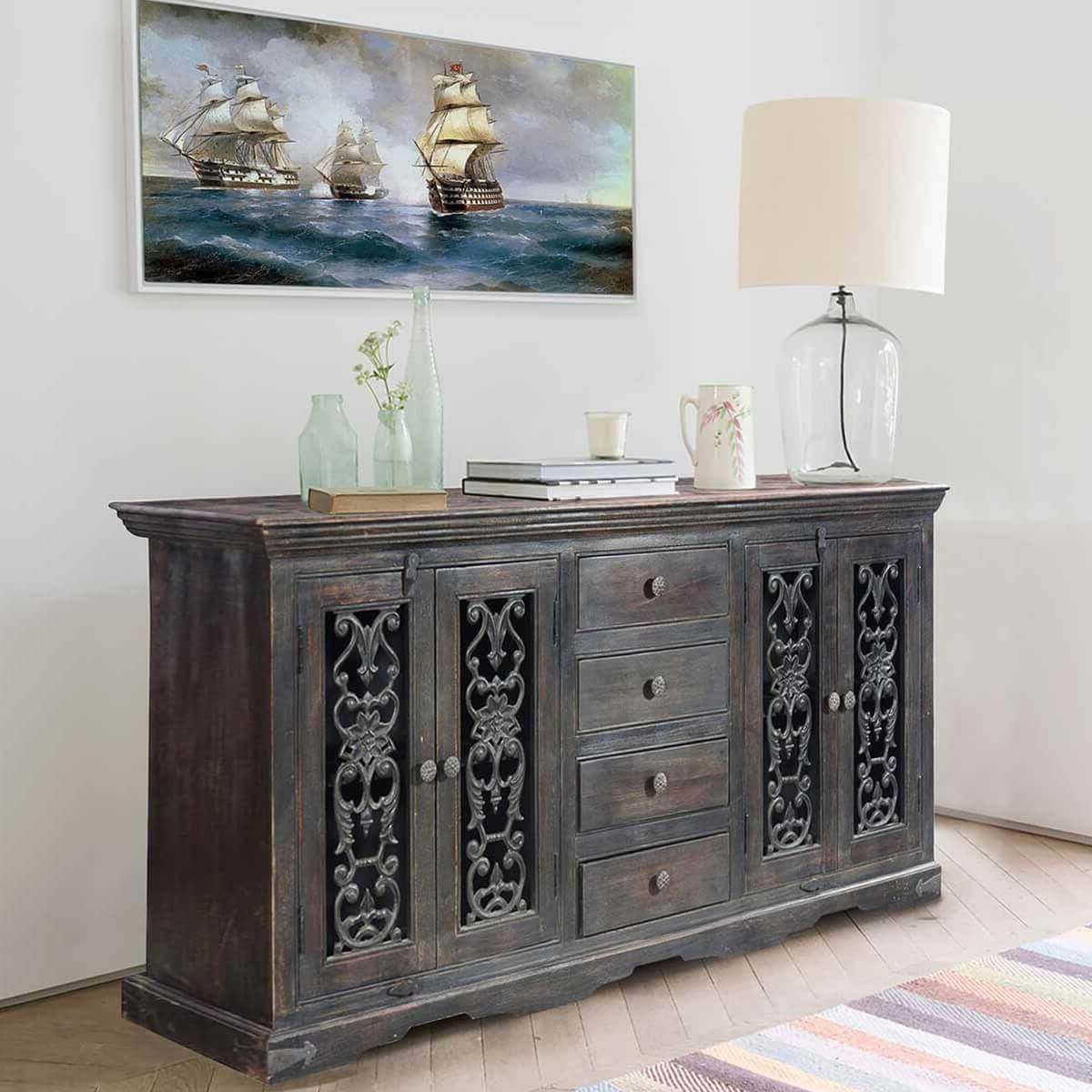 Smokey Grey Traditional Rustic Solid Wood 4 Drawer Large Sideboard Inside Well Liked Gray Wooden Sideboards (Photo 5 of 15)