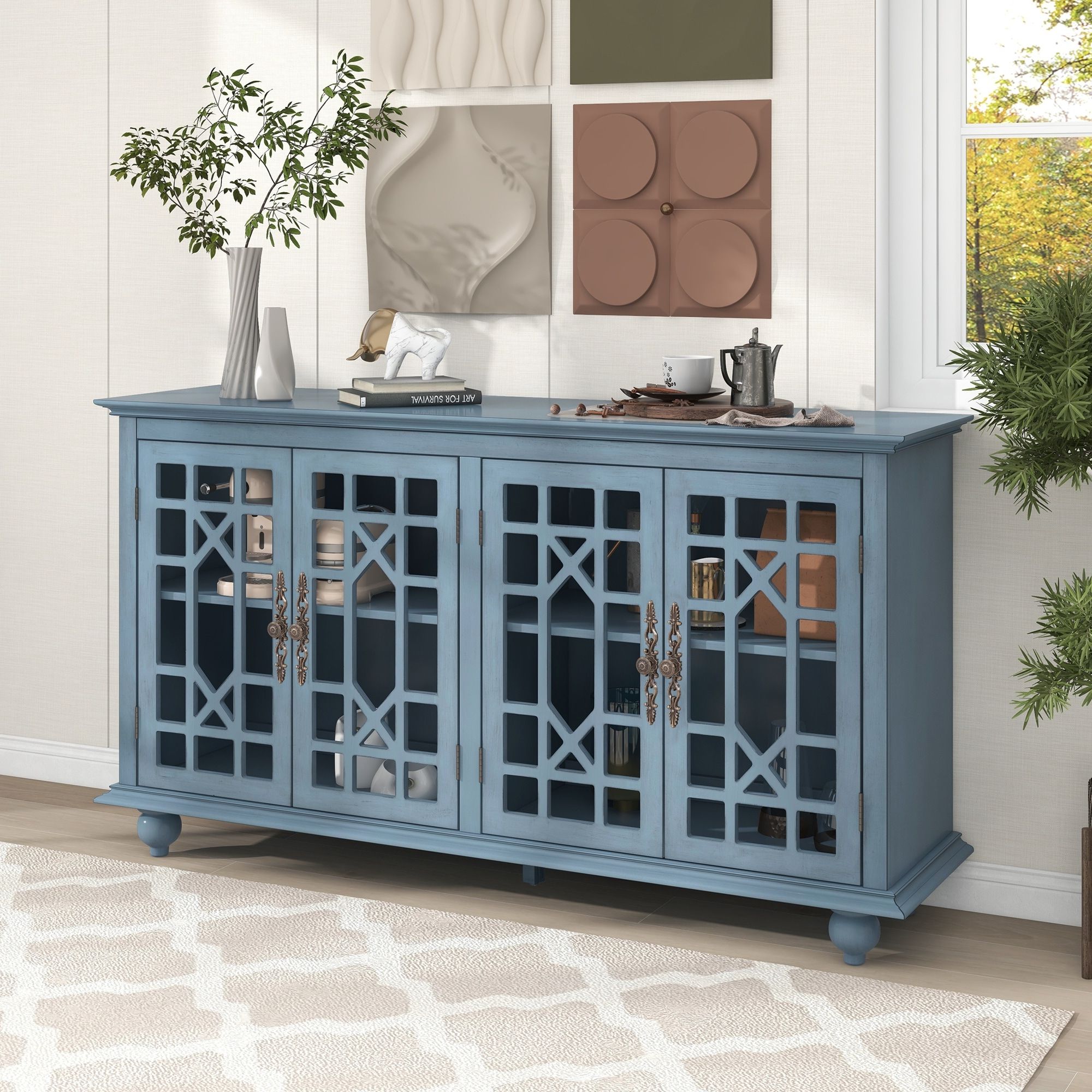 Solid Wood Sideboards With Adjustable Height Shelves, Metal Handles & 4  Glass Doors For Living Room, Bedroom And Hallway – Bed Bath & Beyond –  37685169 Inside Well Known Sideboards With Adjustable Shelves (View 14 of 15)