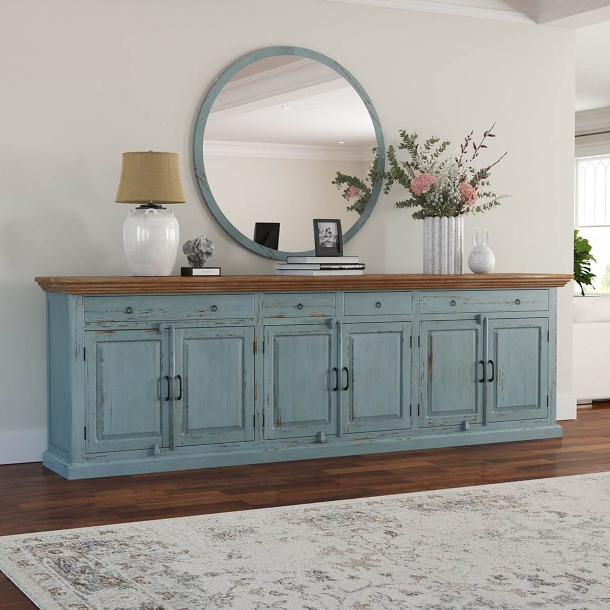 Trendy Sideboard Buffet Cabinets Intended For Conway Blue Two Tone Solid Wood 4 Drawer Extra Long Sideboard Buffet (Photo 1 of 15)