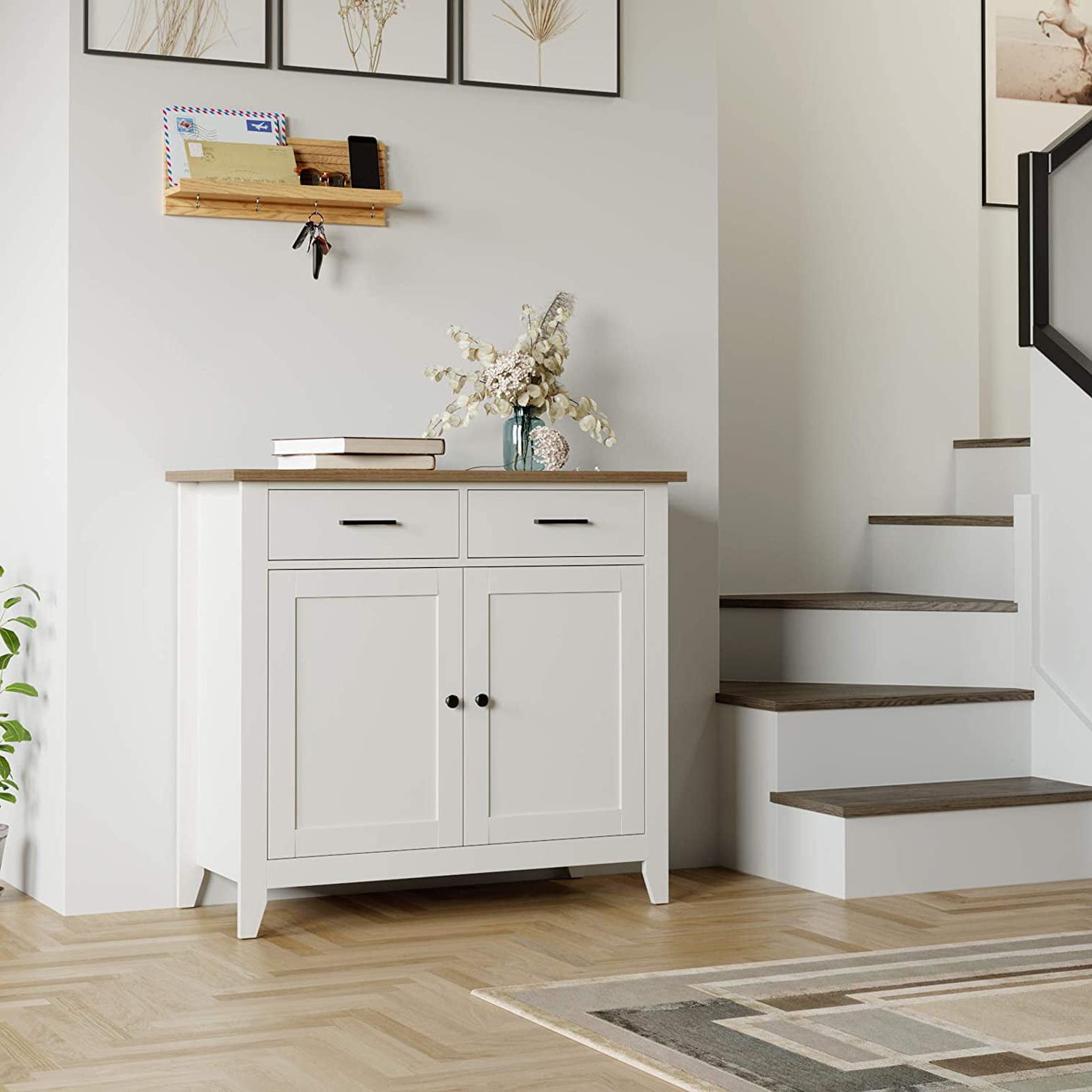 Well Known Sideboards For Entryway With Homfa Entryway Storage Cabinet, Sideboard With 2 Drawers For Kitchen Living  Room, White – Walmart (View 3 of 15)