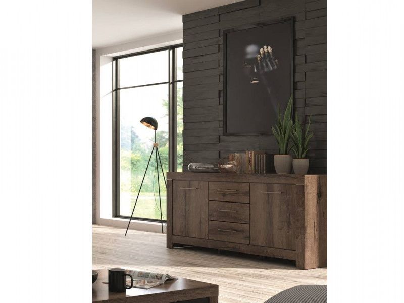 Well Liked Modern Living Room Wide Sideboard Dresser Storage Cabinet 2 Door Unit With 3  Drawers Oak/black Effect (Photo 6 of 15)