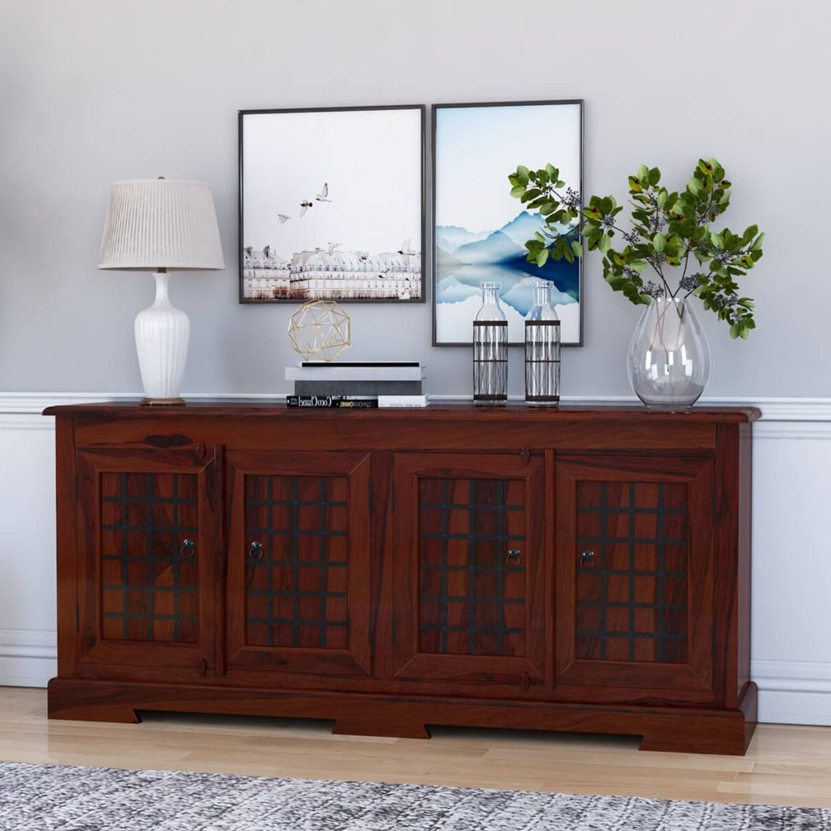 Well Liked Sierra Rustic Solid Wood 4 Door Large Sideboard Cabinet Within Solid Wood Buffet Sideboards (Photo 5 of 15)