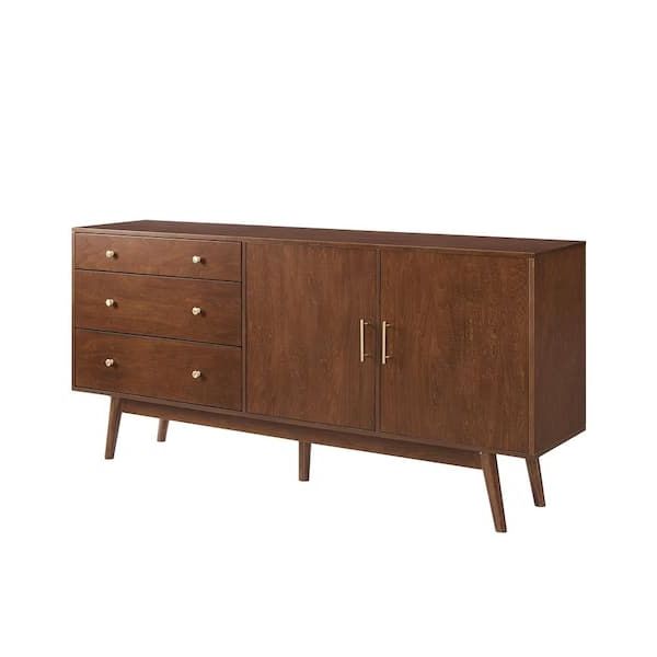 Well Liked Welwick Designs Walnut 70 In. Mid Century Modern 3 Drawer And 2 Door  Sideboard Hd8493 – The Home Depot Inside Mid Century Modern Sideboards (Photo 10 of 15)