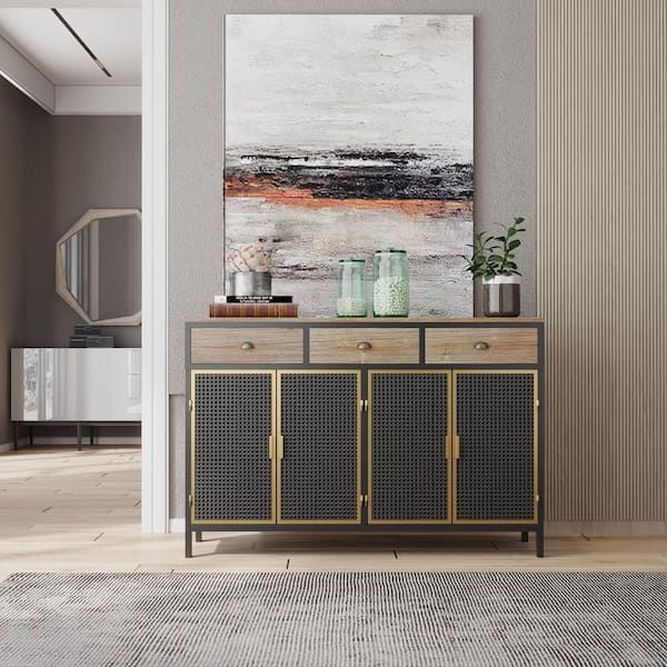 Wetiny 47.64" Wide 3 Doors Modern Sideboard With 3 Top Drawers,  Freestanding Sideboard Storage Cabinet Entryway Floor Cabinet Z T 062241394  – The Home Depot Pertaining To Widely Used 3 Doors Sideboards Storage Cabinet (Photo 2 of 15)