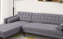 Element Left-side Chaise Sectional Sofas in Dark Gray Linen and Walnut Legs