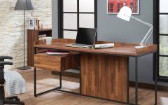15 Collection of Walnut Wood and Black Metal Office Desks