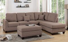 Bonded Leather All in One Sectional Sofas with Ottoman and 2 Pillows Brown