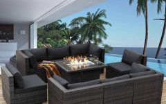Fire Pit Table Wicker Sectional Sofa Set