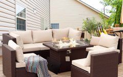 Fire Pit Table Wicker Sectional Sofa Conversation Set