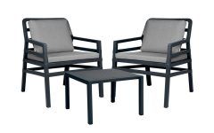 Charcoal Fabric Patio Chair and Side Table