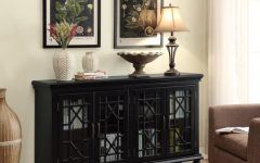 The 20 Best Collection of Wood Accent Sideboards Buffet Serving Storage Cabinet with 4 Framed Glass Doors